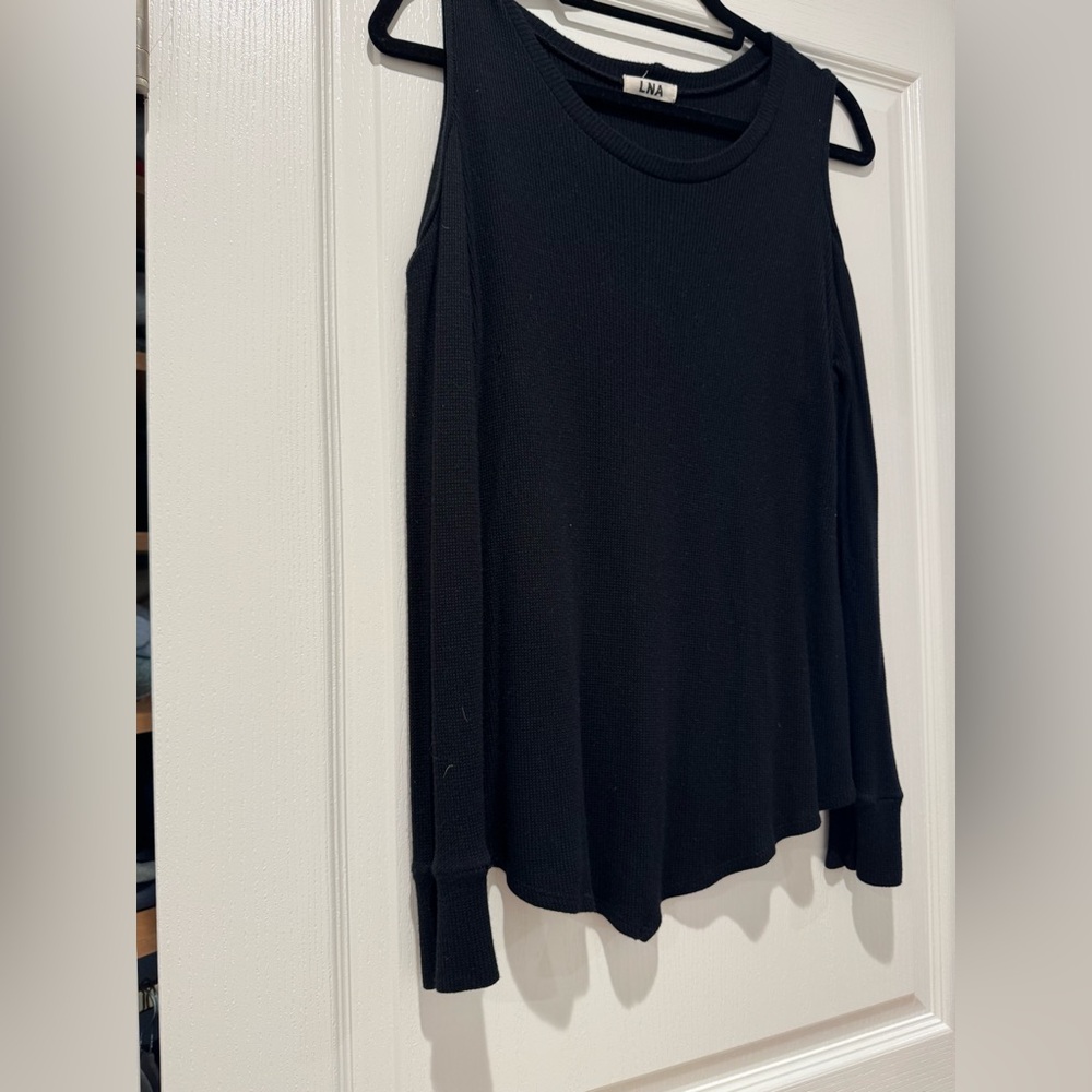 LNA Black Knit Top Cold Shoulder - Picture 2 of 4